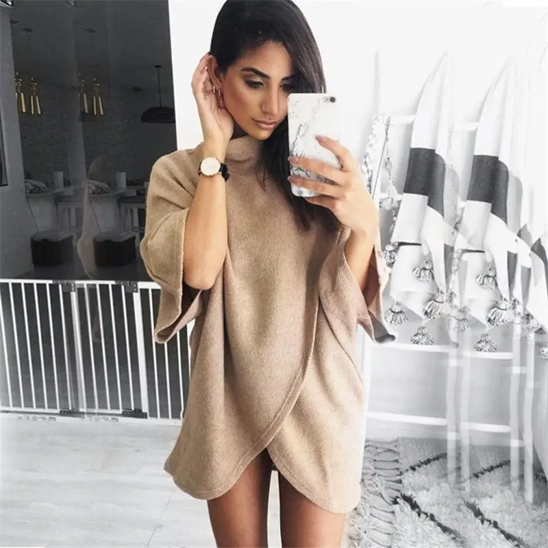 Oversize Sweatshirt Dress Women Dress Front Cross Irregular Dress Women Casual Loose Vestidos 9