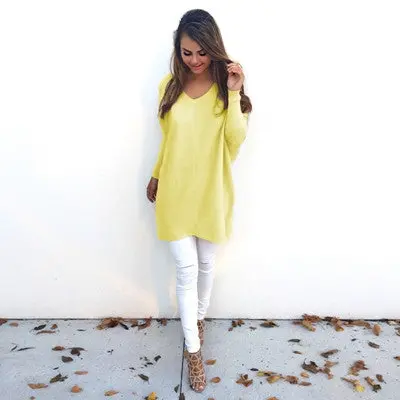 Oversized Long-Sleeve Knit Sweater for Women – Relaxed Fit Casual Pullover
