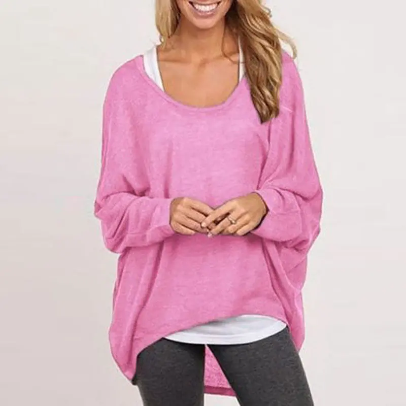 Oversized Loose-Fit Long Sleeve T-Shirt for Women – Casual Solid Crew Neck Top in Plus Sizes