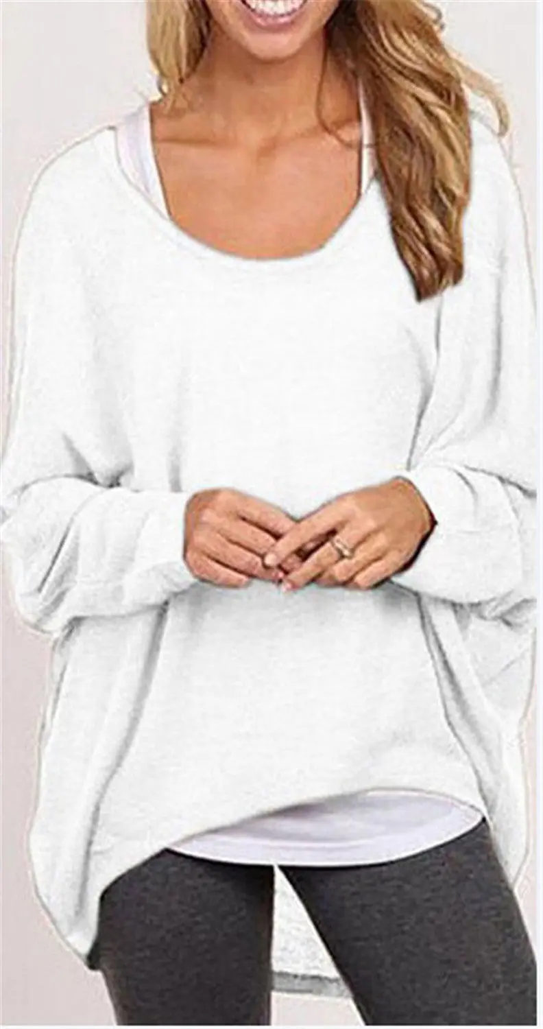 Oversized Loose-Fit Long Sleeve T-Shirt for Women – Casual Solid Crew Neck Top in Plus Sizes