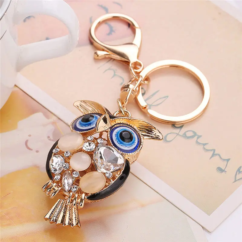 Owl Key Holder Rhinestone Keychain Bag Handbag Key Ring Car Key Small Pendant Llaveros Fast Shipping Feida 2