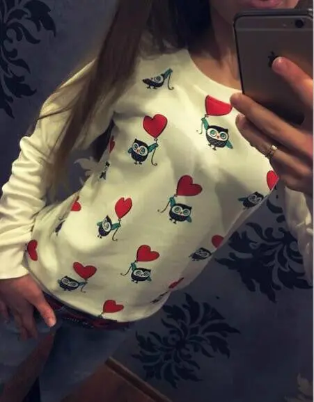 Owl-Print Full-Sleeve Hoodie – Playful Cartoon Sweatshirt in Extended Sizes
