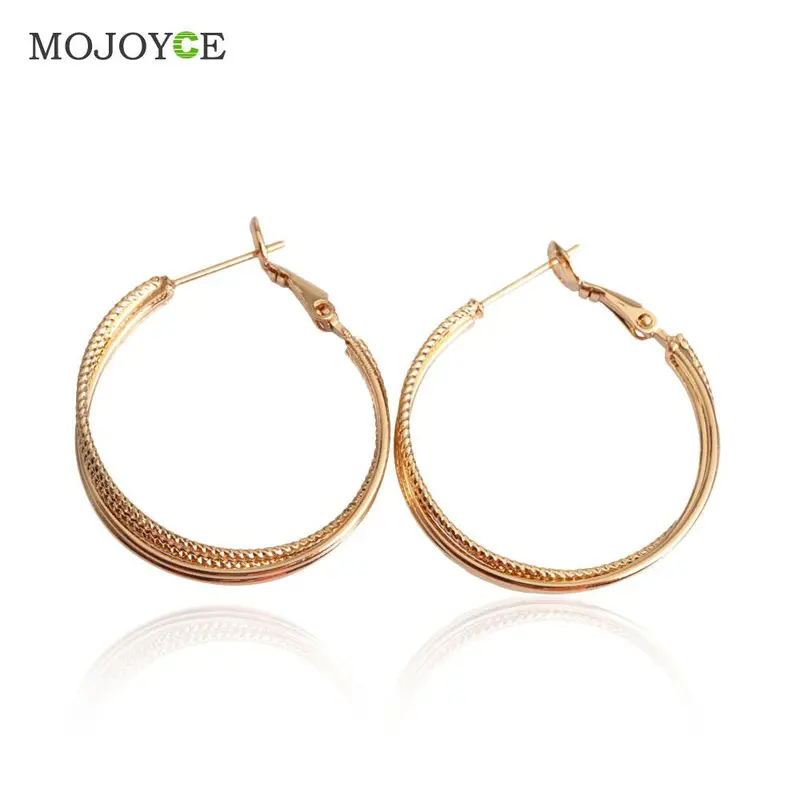 Pair Of 18K Gold Plated Zircon Inlaid Big Earrings For Woman Girl 1