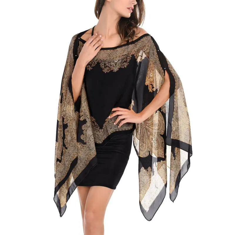 Paisley Print Chiffon Blouse Women Blusas Beachwear Poncho Blouse Cover Up Kimono Tops Blusa Feminino Chiffon Poncho Top 1