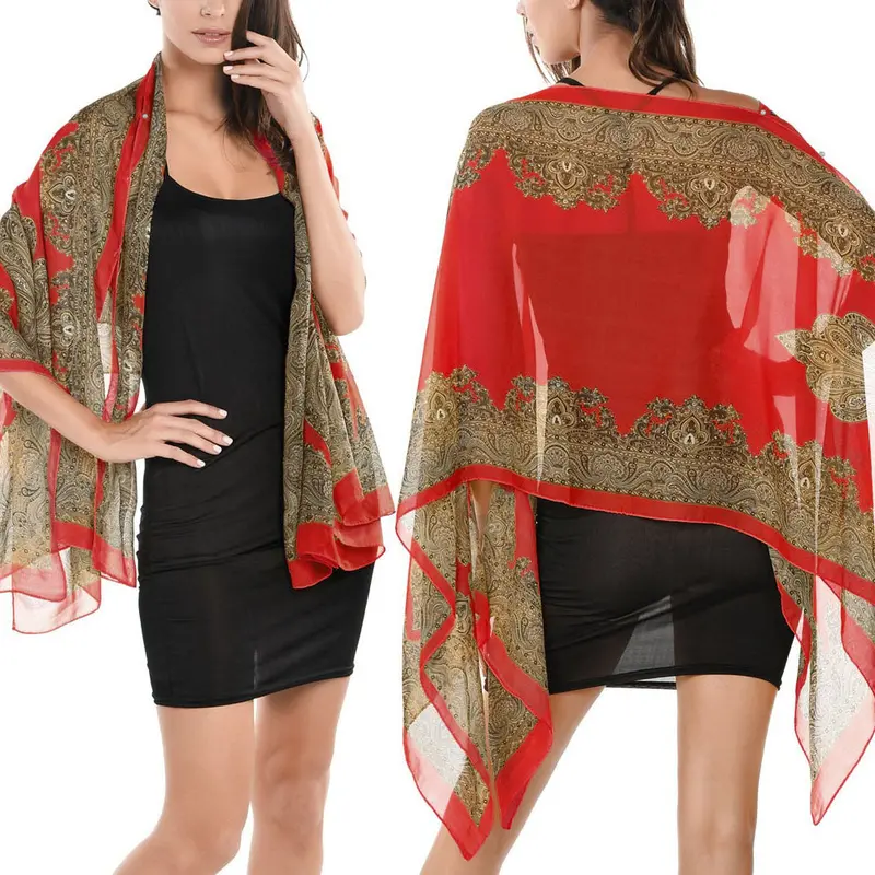 Paisley Print Chiffon Blouse Women Blusas Beachwear Poncho Blouse Cover Up Kimono Tops Blusa Feminino Chiffon Poncho Top 2