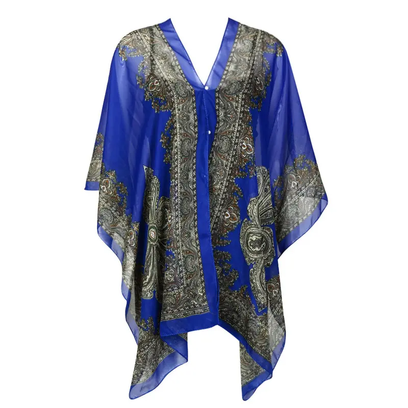Paisley Print Chiffon Blouse Women Blusas Beachwear Poncho Blouse Cover Up Kimono Tops Blusa Feminino Chiffon Poncho Top 3