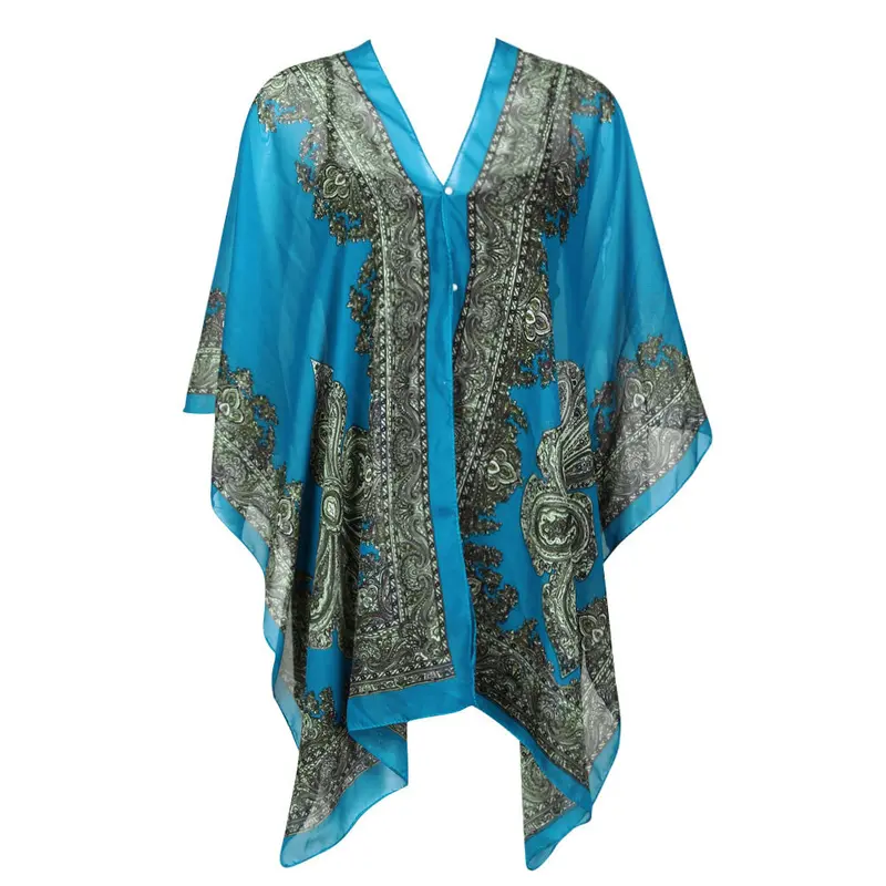 Paisley Print Chiffon Blouse Women Blusas Beachwear Poncho Blouse Cover Up Kimono Tops Blusa Feminino Chiffon Poncho Top 4