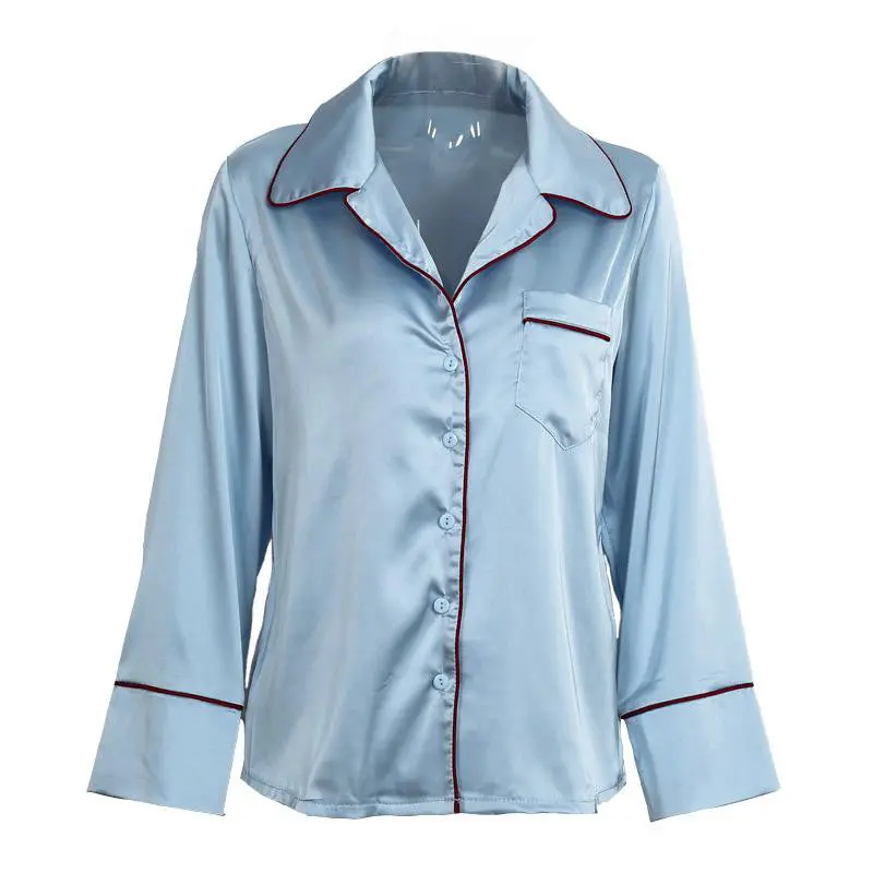Pajama Style Blouses And Shirts Women Long Sleeve Turn Down Collar Blouse Imitate Silk Top Sexy Shirt 1