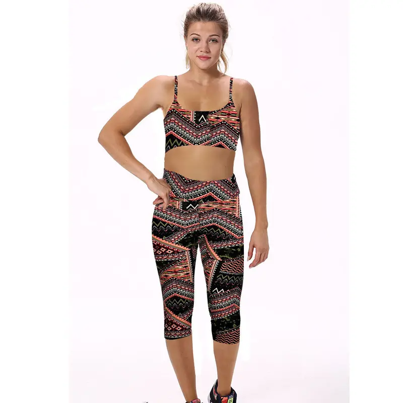 Pants & Capris High Waist Fitness Casual Pants Printed Stretch Cropped Pants Women Tights Feida 1