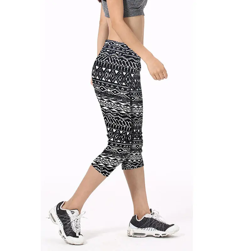 Pants & Capris High Waist Fitness Casual Pants Printed Stretch Cropped Pants Women Tights Feida 11