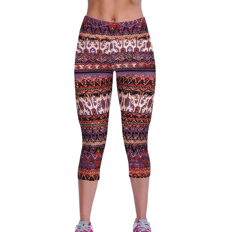 Pants & Capris High Waist Fitness Casual Pants Printed Stretch Cropped Pants Women Tights Feida 14
