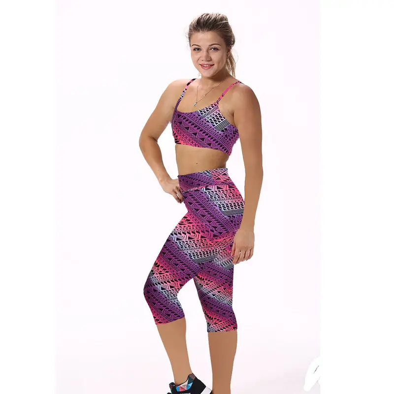 Pants & Capris High Waist Fitness Casual Pants Printed Stretch Cropped Pants Women Tights Feida 9