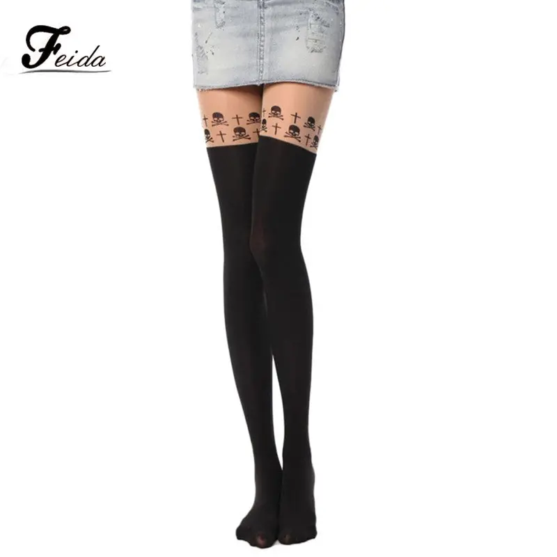 Pantyhose Stockings Women's Stockings Cross Skull Printed Tights Stockings Collant Feida 1