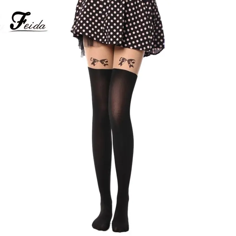 Pantyhose Women's Stockings Bowknot Printed Tights Stockings Feida 1