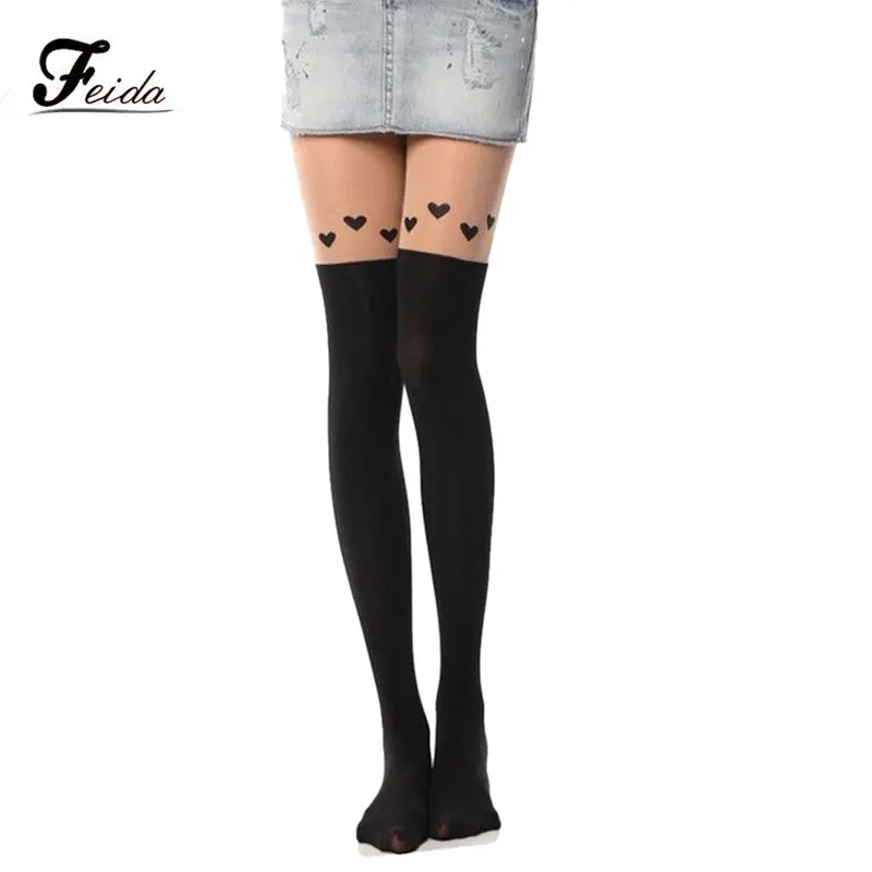 Pantyhose Women's Stockings Loving Heart Printed Tights Pantyhose Stockings Feida 1
