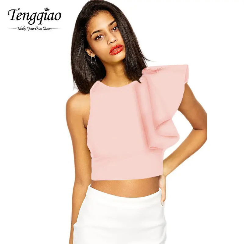 Party Black Tank Tops For Ruffles Back Zipper Sleeveless Crop Top Crochet Short T-Shirt Vest Top 10