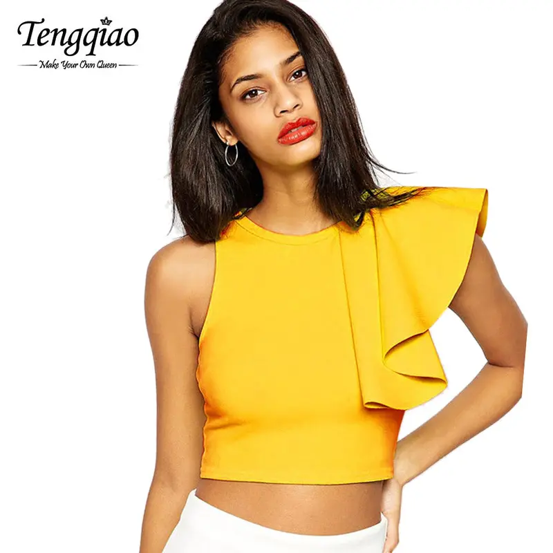 Party Black Tank Tops For Ruffles Back Zipper Sleeveless Crop Top Crochet Short T-Shirt Vest Top 8