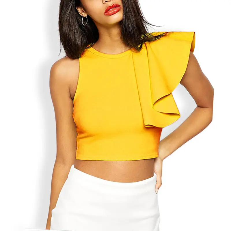 Party Black Tank Tops For Ruffles Back Zipper Sleeveless Crop Top Crochet Short T-Shirt Vest Top 9