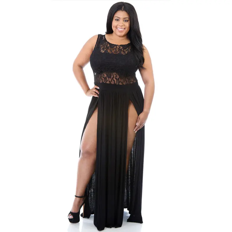 Party Dress Big Size Plus Size Maxi Dress Clothing Black Floor Length Lace Dresses Big Sizes Back Zipper 1