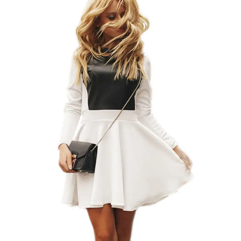 Party Pu Leather Women Dress Vestidos Elegant Cute Pleated Dress Slim White Purple Robes Street Snap Mini A-Line Dresses 3