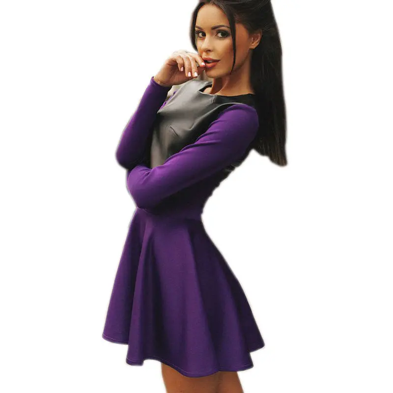 Party Pu Leather Women Dress Vestidos Elegant Cute Pleated Dress Slim White Purple Robes Street Snap Mini A-Line Dresses 7