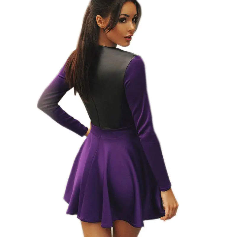 Party Pu Leather Women Dress Vestidos Elegant Cute Pleated Dress Slim White Purple Robes Street Snap Mini A-Line Dresses 8