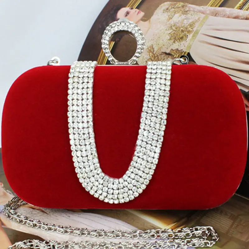Party Women Bag Rhinestone Clutch Handbag Ring Bridal Evening Shoulder Chain 1