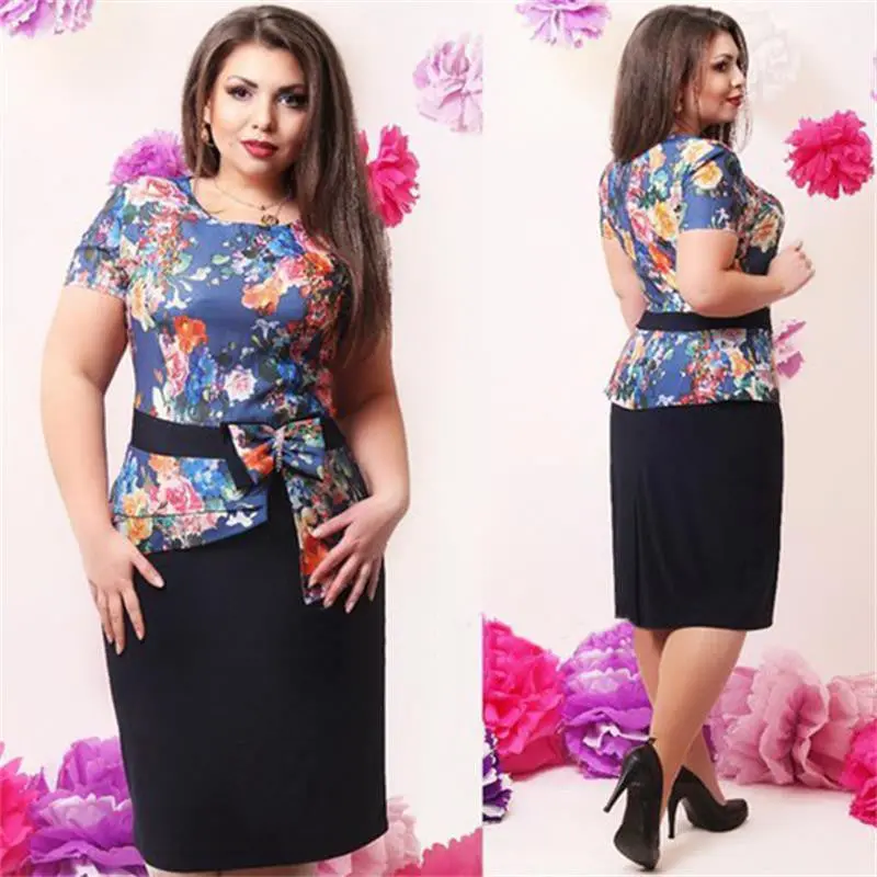 Patchwork Elegant Women Dresses Big Sizes 6Xl Women Clothing Floral Print Casual O-Neck Vestidos M0118 1