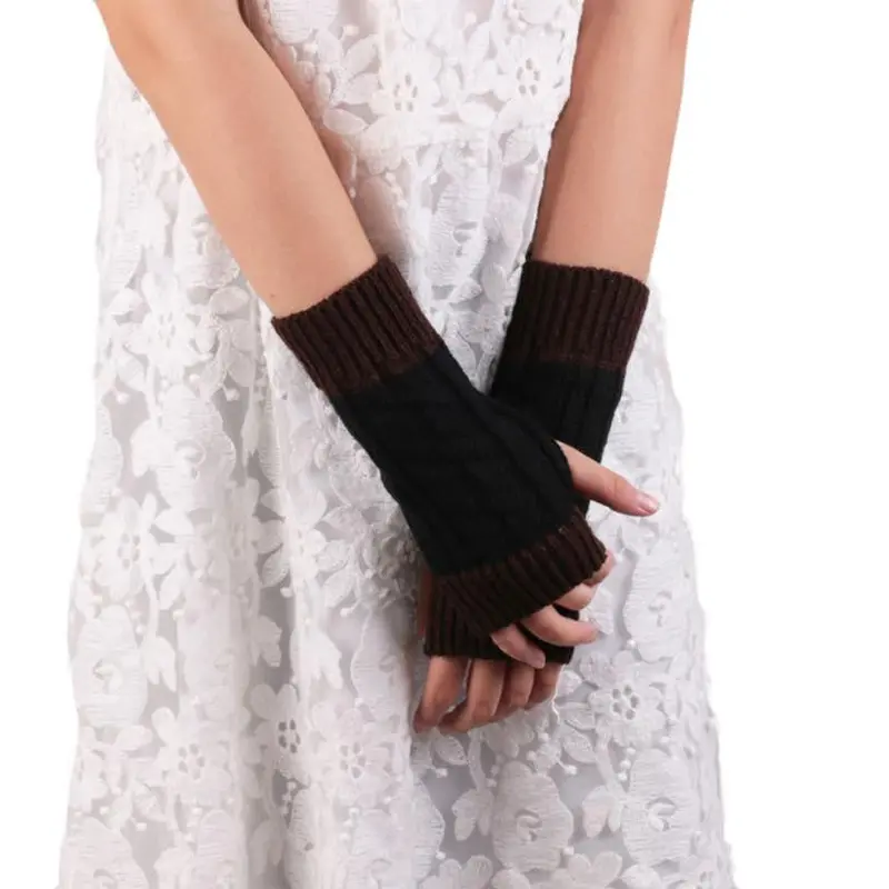 Patchwork Hand Long Mitten Gloves Women Knitted Wrist Arm Fingerless Gloves Unisex Soft Keep Warm 2