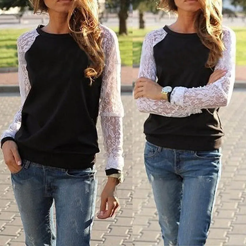 Patchwork Hooded Sweatshirt – Long Sleeve Lace-Trimmed Casual Jacket for Women