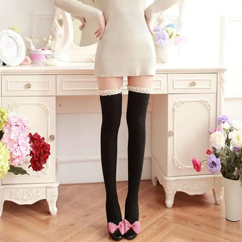 Patchwork Pair Of Full Cotton Sexy High Over The Knee Socks Long Flower Side Stockings For Girls Ladies 1