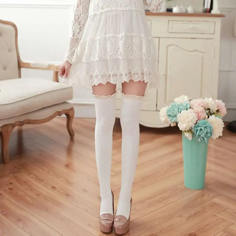 Patchwork Pair Of Full Cotton Sexy High Over The Knee Socks Long Flower Side Stockings For Girls Ladies 2