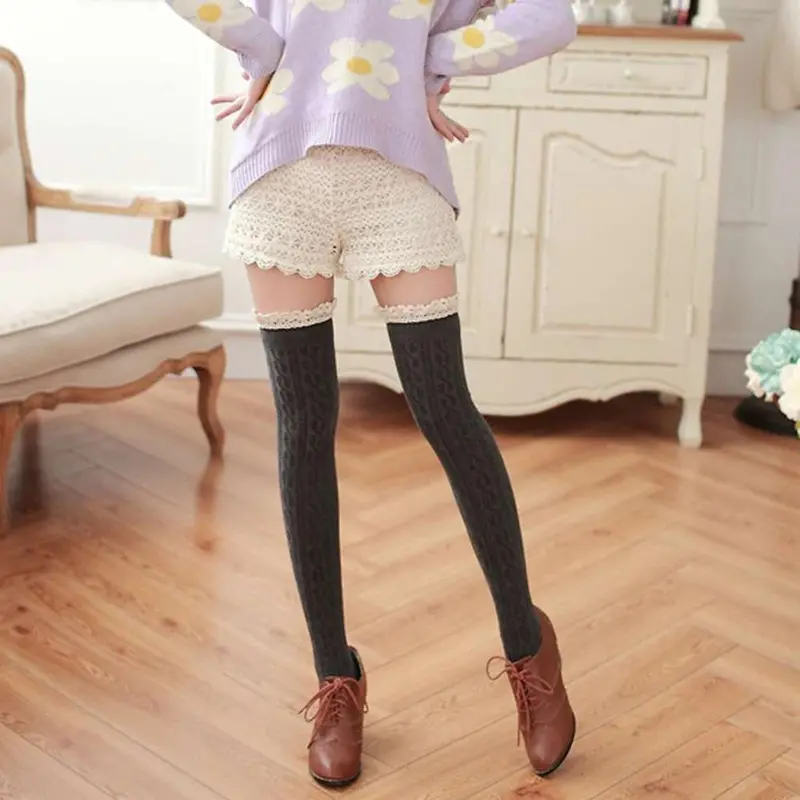 Patchwork Pair Of Full Cotton Sexy High Over The Knee Socks Long Flower Side Stockings For Girls Ladies 3