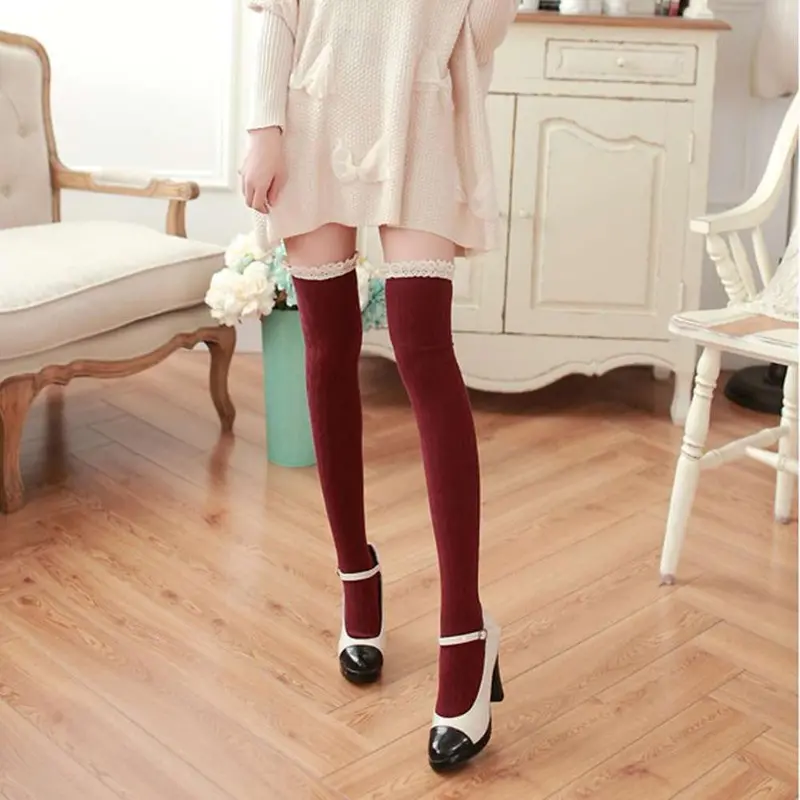 Patchwork Pair Of Full Cotton Sexy High Over The Knee Socks Long Flower Side Stockings For Girls Ladies 5