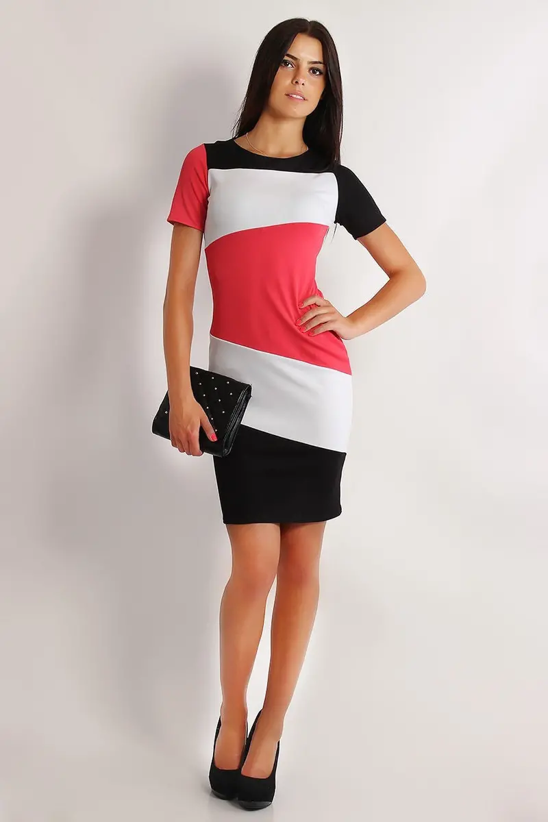 Patchwork Pencil Dress – Elegant Short Sleeve O-Neck Cocktail Vestido
