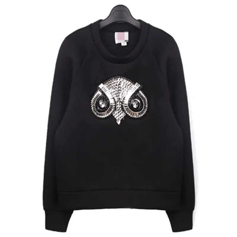 Patchwork Sequined Stud & Bead Embellishments Sweatshirts Pullovers Sexy Lady Long Sleeve Sweats Jumper 1