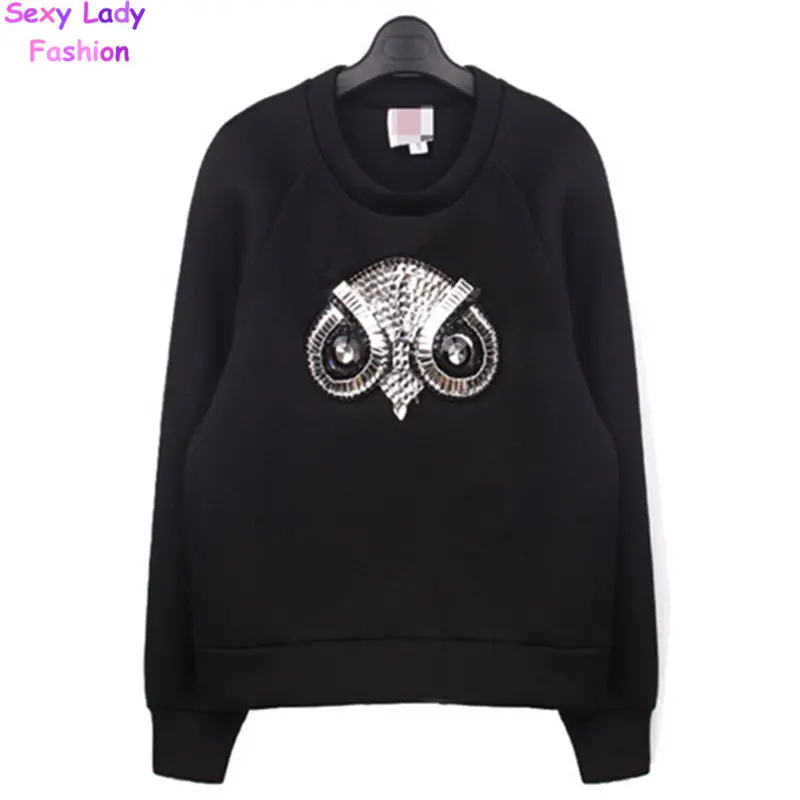 Patchwork Sequined Stud & Bead Embellishments Sweatshirts Pullovers Sexy Lady Long Sleeve Sweats Jumper 2