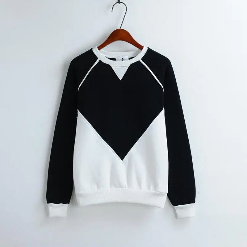Patchwork Women Hoodies Long Sleeve Fleece Thick Casual Hoody O Neck Sport Tracksuit Pullover Sweatshirt 3