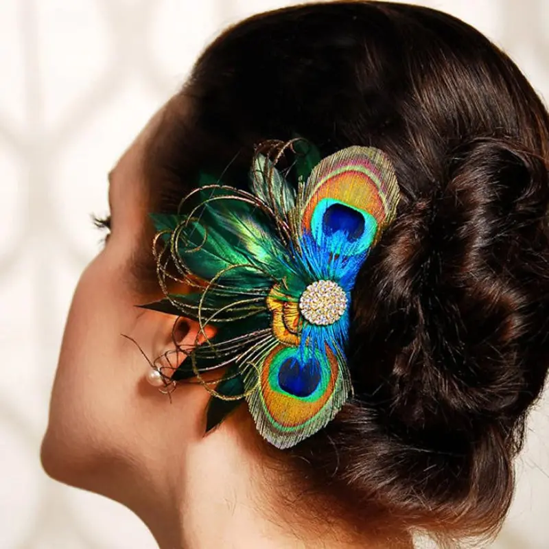 Peacock Feather Rhinestone Hairpin Hair Clip Belly Dance Party Wedding Hair Wear 1