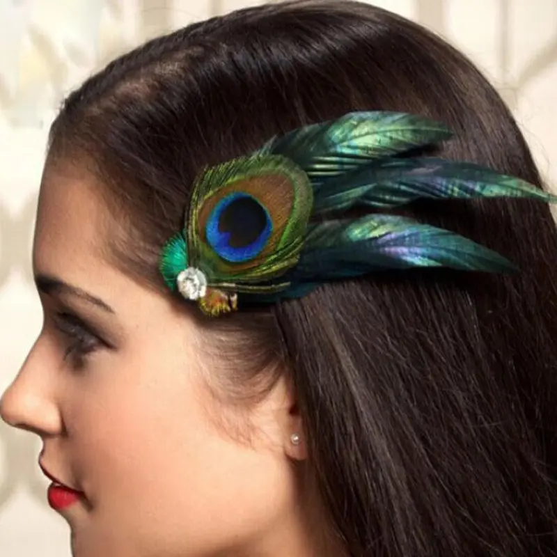Peacock Feather Rhinestones Bridal Wedding Hair Clip Pin Head Hairpin 1