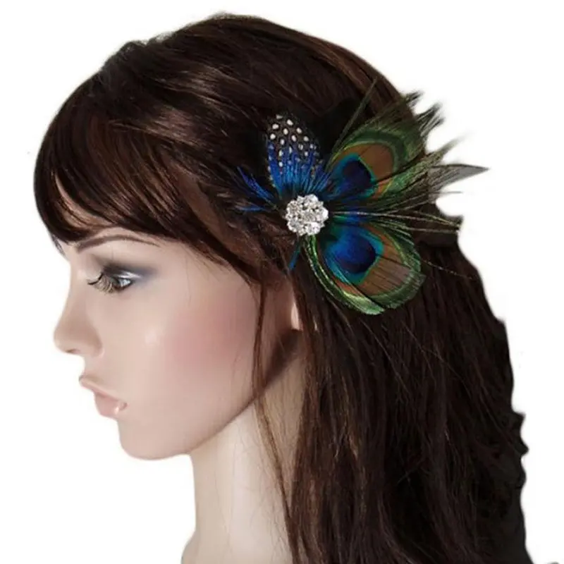 Peacock Feather Sparkling Rhinestones Bridal Wedding Hair Clip Head Accessory 1