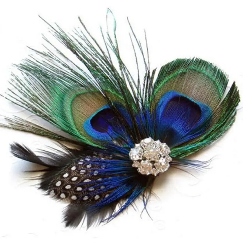 Peacock Feather Sparkling Rhinestones Bridal Wedding Hair Clip Head Accessory 2