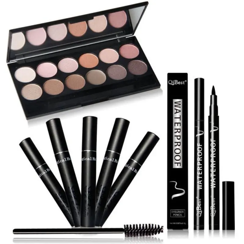 Perfect Combination Of Eye Makeup 12 Colors Professional Nude Eye Shadow + Mascara + Eyeliner Make Up Set 1