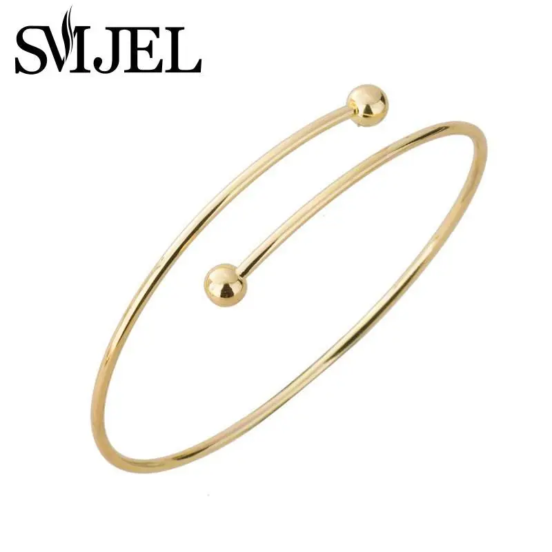 Personality Exaggerated Double Ball Thin Wire Warp Bangle Cuff Bracelet G017 1