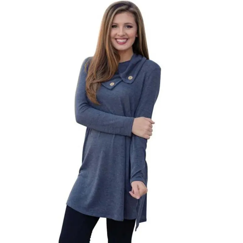 Personality Loose And Comfortable Dress Long Sleeved Button Solid Color Dress Women Casual Ol Vestido 1
