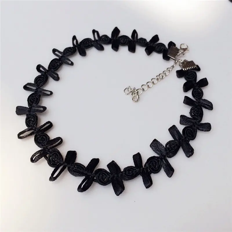 Personalized Chic Black Lace Side Flower Necklace Choker Rope Collier Tube False Choker Collar Necklace For Women Feida 2