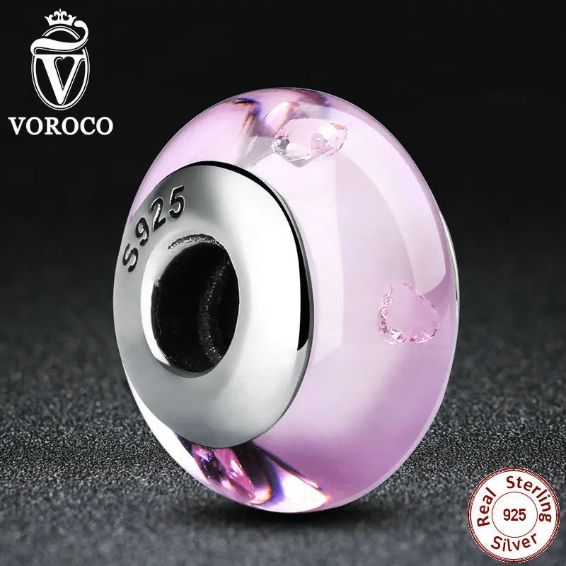 Pink European Glass Beads Murano Charms Fit Pandora Bracelets Diy Makings Z003 1