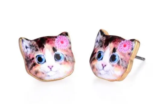 Pink Flower Cat Stud Earrings Enamel Kiitten Post Jewelry Animal Pet Earrings Kitty Earrings Oed073 1