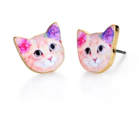 Pink Flower Cat Stud Earrings Enamel Kiitten Post Jewelry Animal Pet Earrings Kitty Earrings Oed074 1