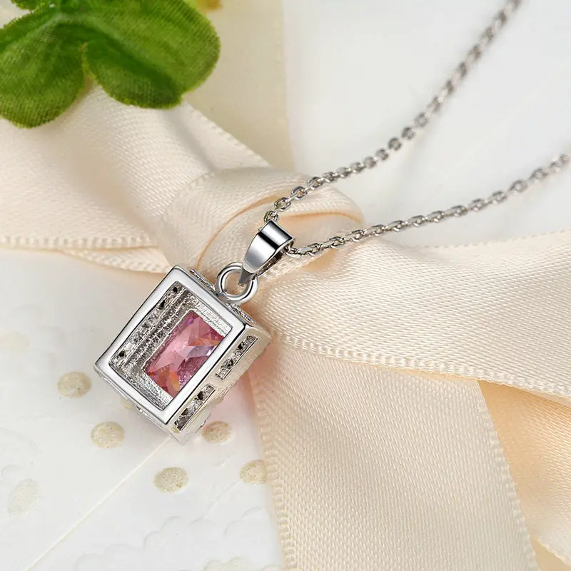 Pink Square Necklace With Pendant For Femme Fashion N092-Pk 2